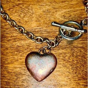 Tiffany style stainless steel link chain heart charm and toggle clasp necklace